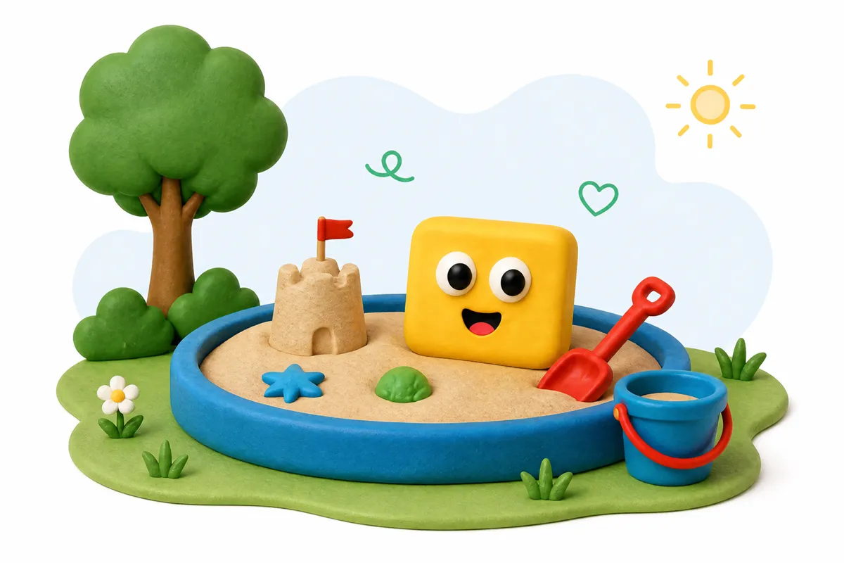Žlutá plastelínová kostička na pískovišti